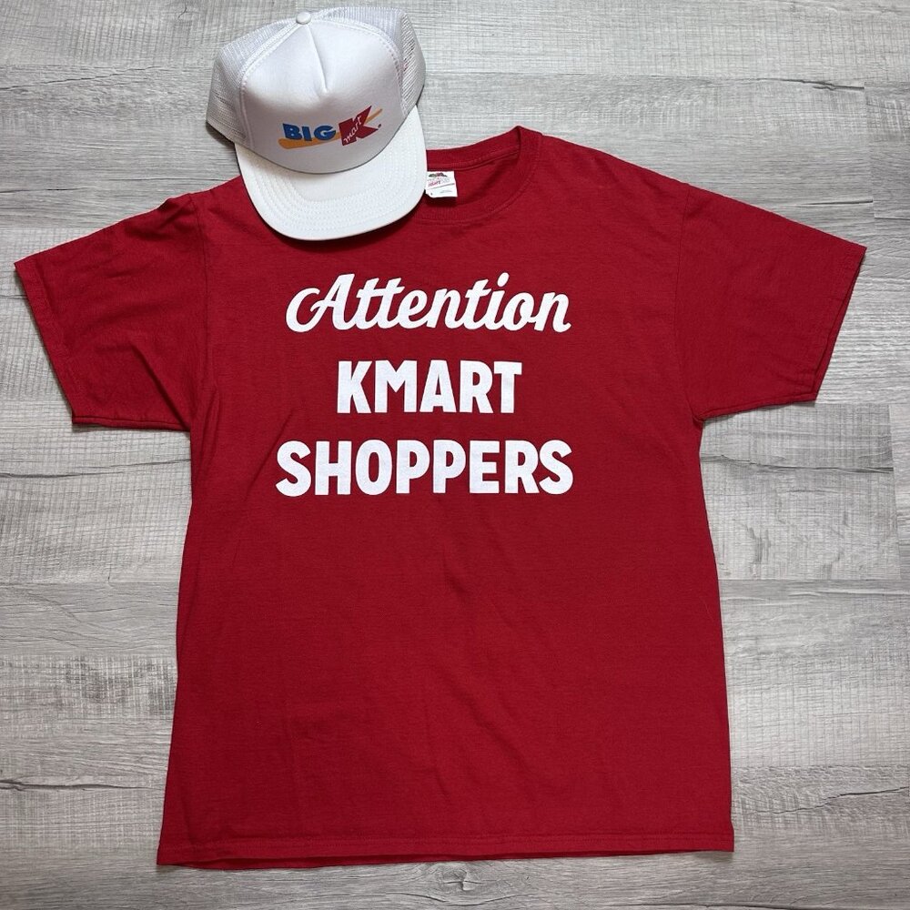 VINTAGE K-Mart White Trucker Snapback Hat & Adult Large Red T-Shirt  90s Y2K